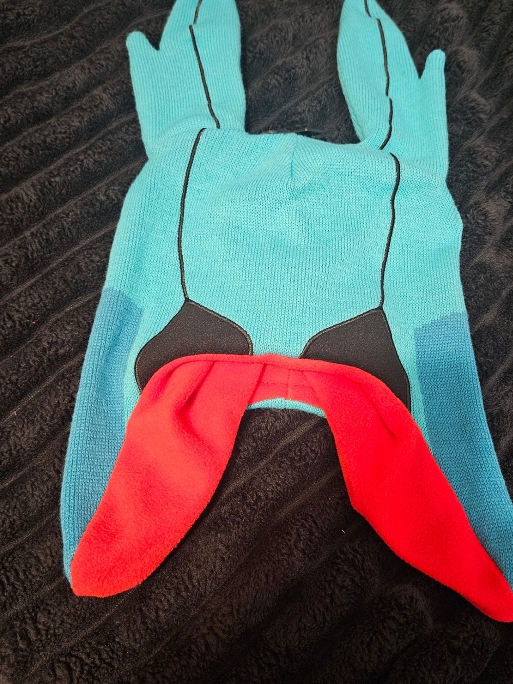 Bright Teal & Red Novelty Knit Hat with Playful Ear Flaps